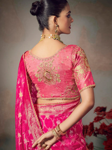 Pink Chiniya Silk Heavy Designer Embroidered Saree
