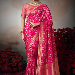 Pink Chiniya Silk Heavy Designer Embroidered Saree