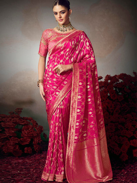 Pink Chiniya Silk Heavy Designer Embroidered Saree