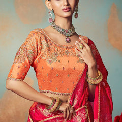 Red Chiniya Silk Heavy Designer Embroidered Saree