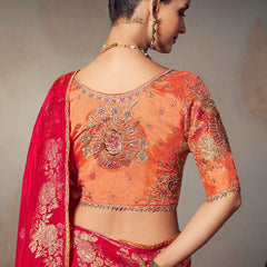 Red Chiniya Silk Heavy Designer Embroidered Saree