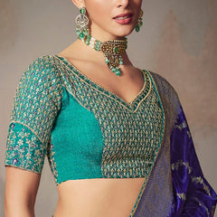 Blue Chiniya Silk Heavy Designer Embroidered Saree