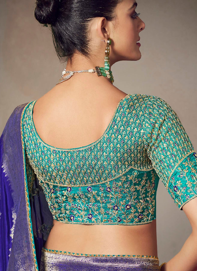 Blue Chiniya Silk Heavy Designer Embroidered Saree