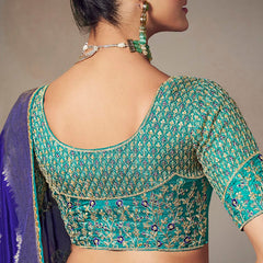 Blue Chiniya Silk Heavy Designer Embroidered Saree