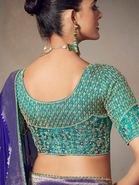 Blue Chiniya Silk Heavy Designer Embroidered Saree