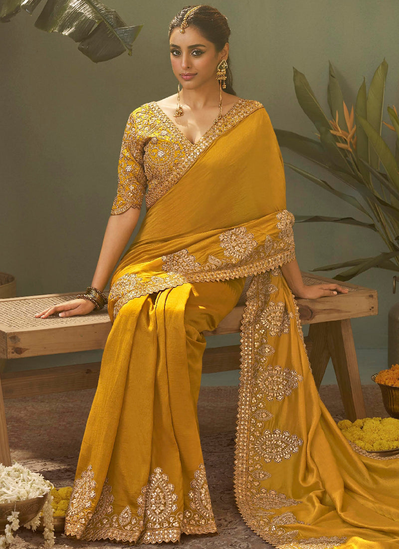 Yellow Gota Patti Embroidered Designer Saree With Blouse