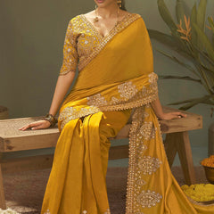 Yellow Gota Patti Embroidered Designer Saree With Blouse