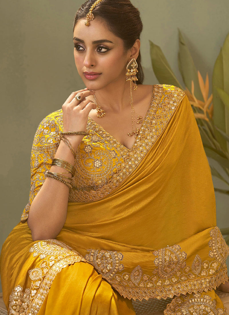 Yellow Gota Patti Embroidered Designer Saree With Blouse