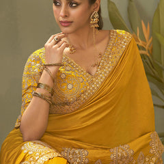 Yellow Gota Patti Embroidered Designer Saree With Blouse