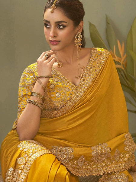 Yellow Gota Patti Embroidered Designer Saree With Blouse