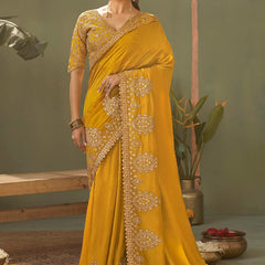Yellow Gota Patti Embroidered Designer Saree With Blouse