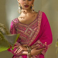 Magenta Pink Gota Patti Embroidered Designer Saree With Blouse