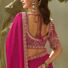 Magenta Pink Gota Patti Embroidered Designer Saree With Blouse