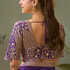 Violet Gota Patti Embroidered Designer Saree With Blouse