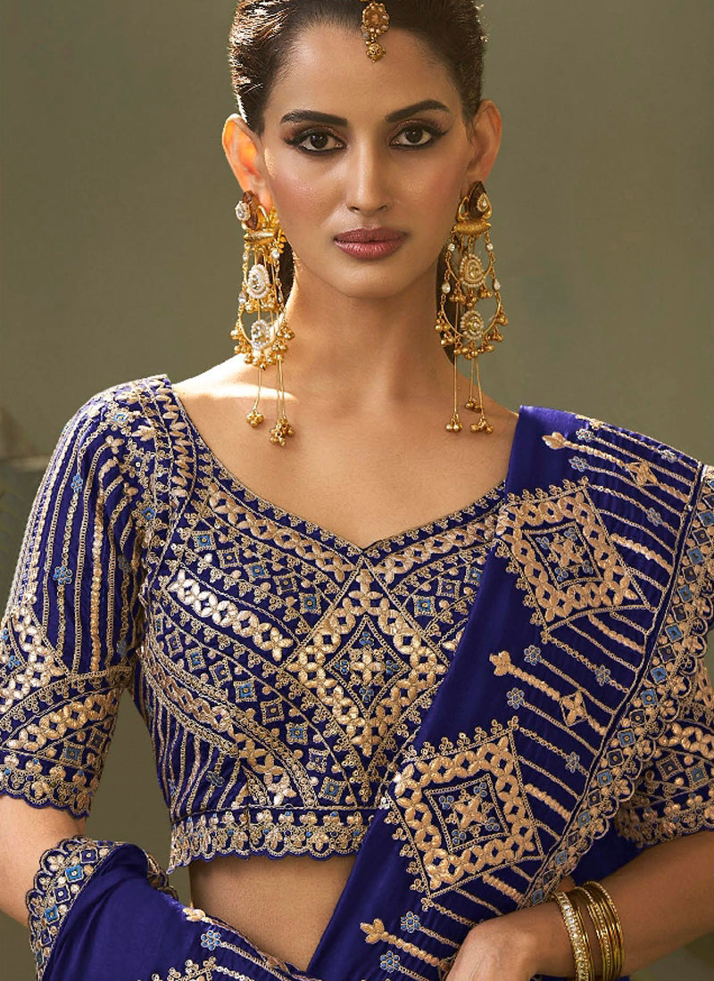 Royal Blue Gota Patti Embroidered Designer Saree With Blouse