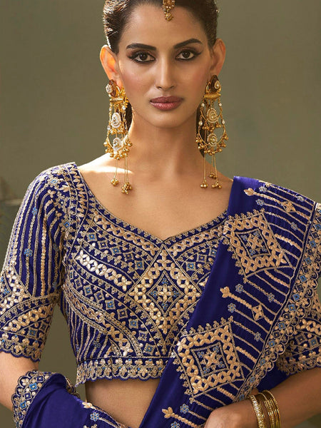 Royal Blue Gota Patti Embroidered Designer Saree With Blouse