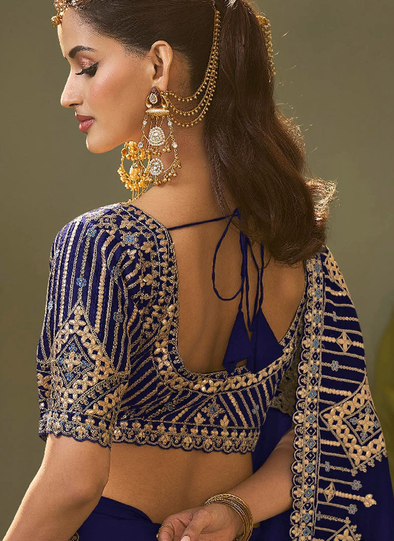Royal Blue Gota Patti Embroidered Designer Saree With Blouse