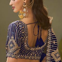 Royal Blue Gota Patti Embroidered Designer Saree With Blouse