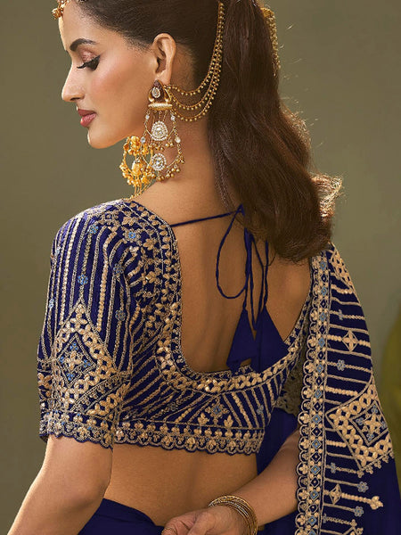 Royal Blue Gota Patti Embroidered Designer Saree With Blouse