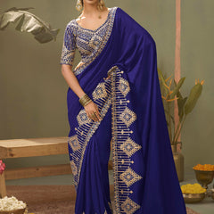 Royal Blue Gota Patti Embroidered Designer Saree With Blouse