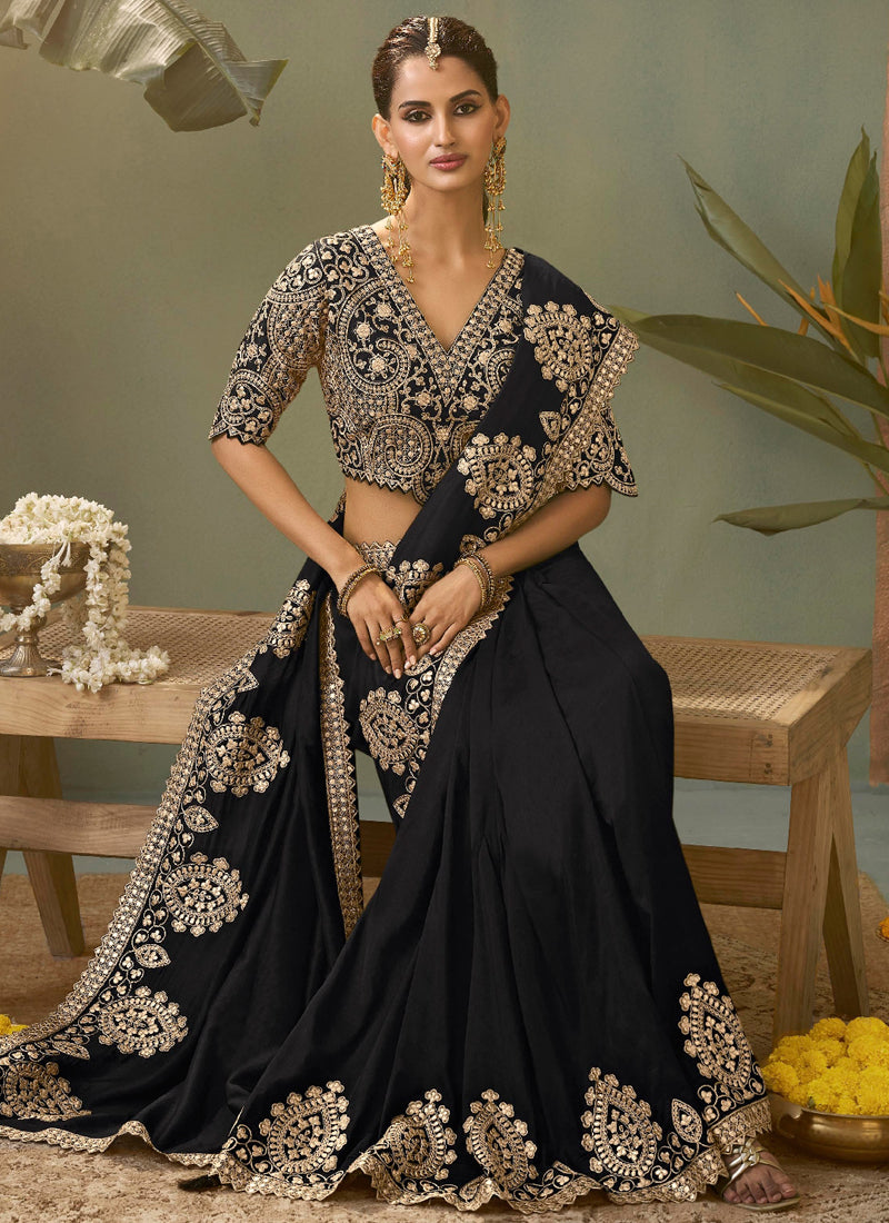 Black Gota Patti Embroidered Designer Saree With Blouse