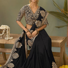 Black Gota Patti Embroidered Designer Saree With Blouse