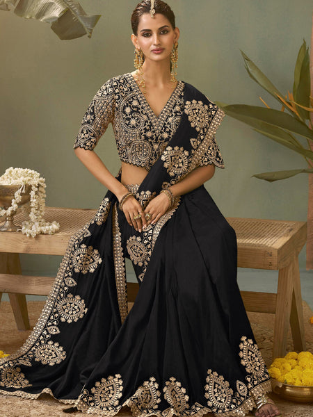 Black Gota Patti Embroidered Designer Saree With Blouse