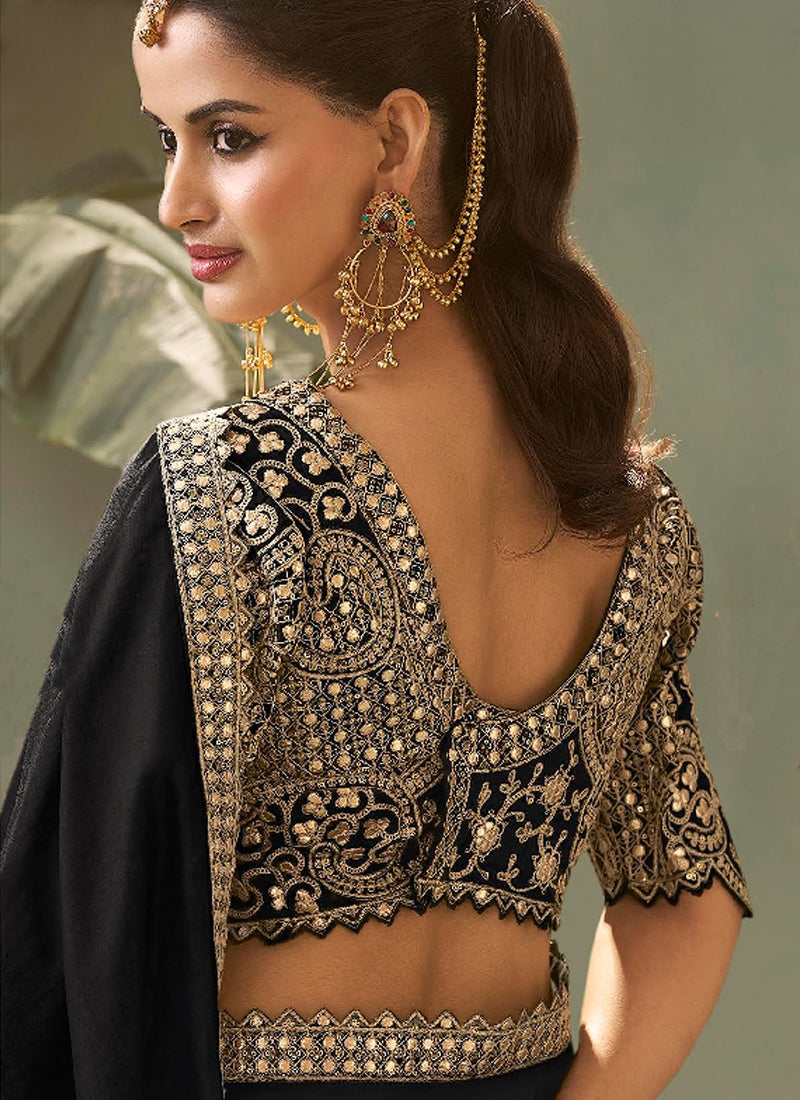 Black Gota Patti Embroidered Designer Saree With Blouse