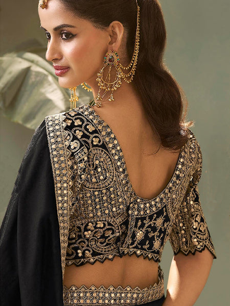 Black Gota Patti Embroidered Designer Saree With Blouse