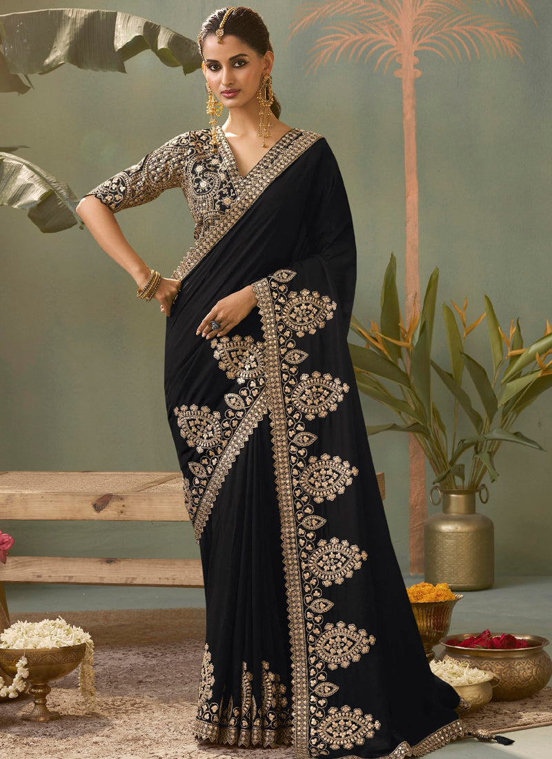Black Gota Patti Embroidered Designer Saree With Blouse