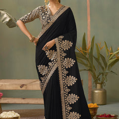 Black Gota Patti Embroidered Designer Saree With Blouse