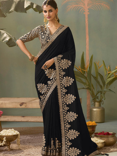 Black Gota Patti Embroidered Designer Saree With Blouse