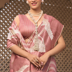 Light Pink Tussar Silk  Beautiful Pallu Designer Saree