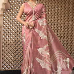 Light Pink Tussar Silk  Beautiful Pallu Designer Saree