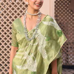Lime Green Tussar Silk  Beautiful Pallu Designer Saree