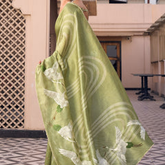 Lime Green Tussar Silk  Beautiful Pallu Designer Saree