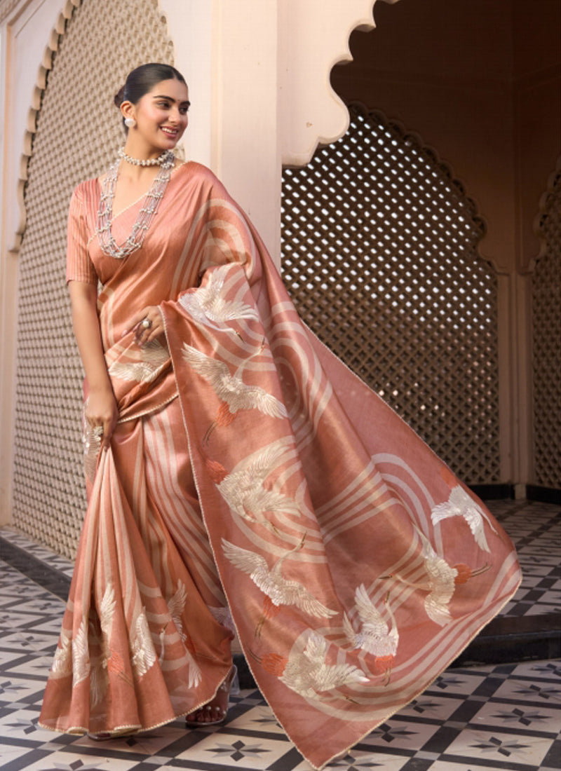 Pink Tussar Silk  Beautiful Pallu Designer Saree