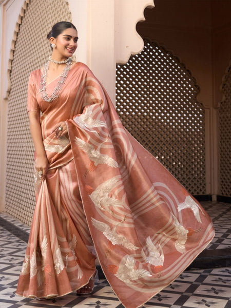 Pink Tussar Silk  Beautiful Pallu Designer Saree