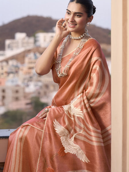 Pink Tussar Silk  Beautiful Pallu Designer Saree