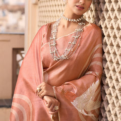 Pink Tussar Silk  Beautiful Pallu Designer Saree