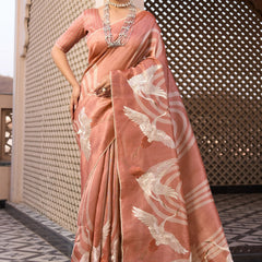 Pink Tussar Silk  Beautiful Pallu Designer Saree