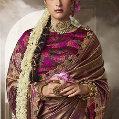 Rose Gold Multi Embroidered Tissue Silk Saree