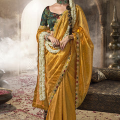 Yellow Multi Embroidered Tissue Silk Saree