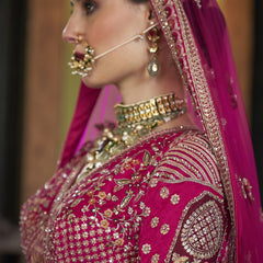Magenta Pink Multi Silk Embroidered Wedding Lehenga Choli
