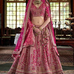 Magenta Pink Multi Silk Embroidered Wedding Lehenga Choli