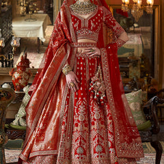 Ruby Red Silk Embroidered Wedding Lehenga Choli