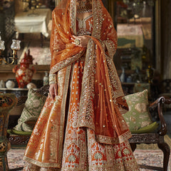 Orange Silk Embroidered Wedding Lehenga Choli