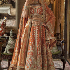 Orange Silk Embroidered Wedding Lehenga Choli