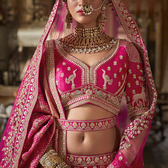 Rich Pink Silk Embroidered Wedding Lehenga Choli