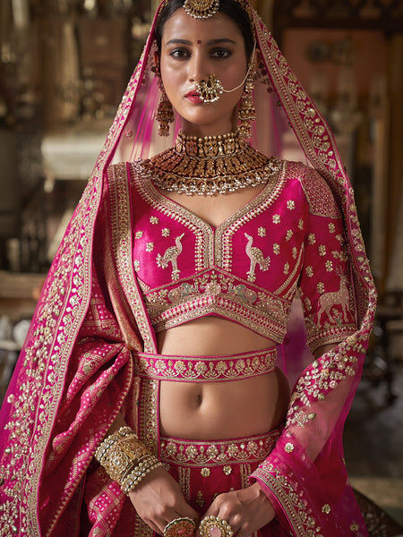 Rich Pink Silk Embroidered Wedding Lehenga Choli